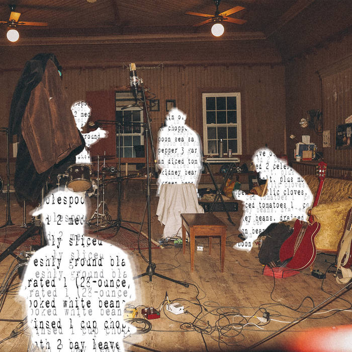 image shows cutout figures appearing to be playing various instruments in a recording session